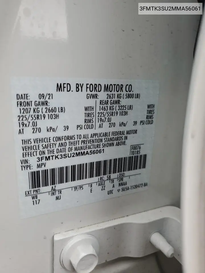 3FMTK3SU2MMA56061 2021 Ford Mustang Mach-E Premium