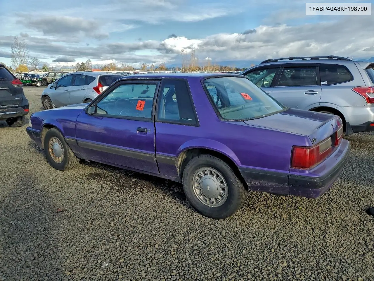 1FABP40A8KF198790 1989 Ford Mustang Lx