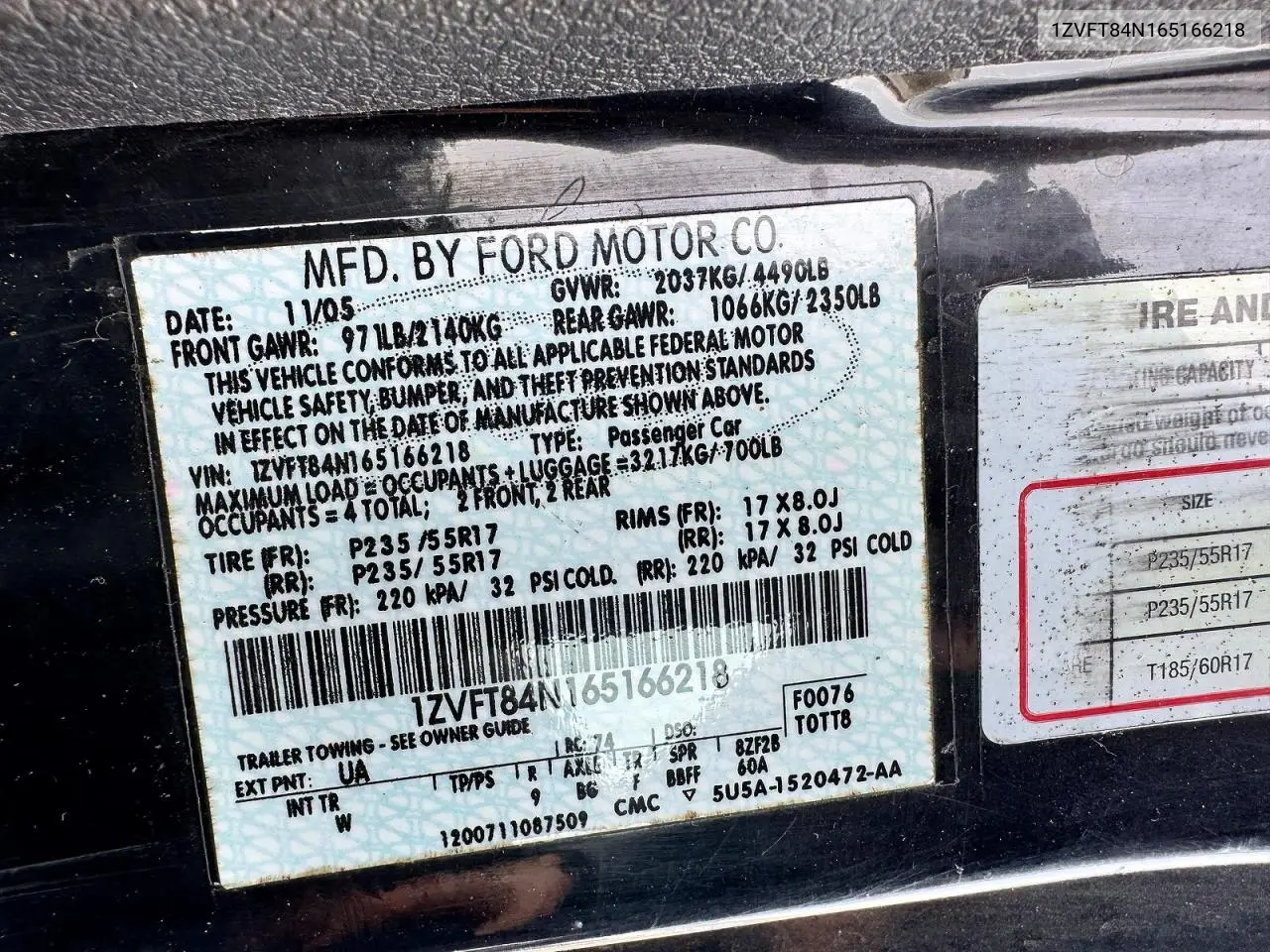 1ZVFT84N165166218 2006 Ford Mustang