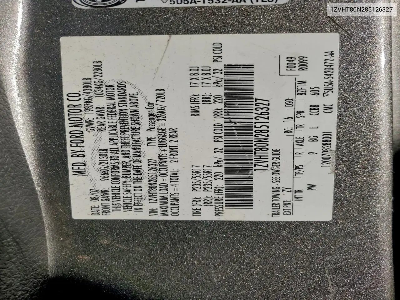 1ZVHT80N285126327 2008 Ford Mustang