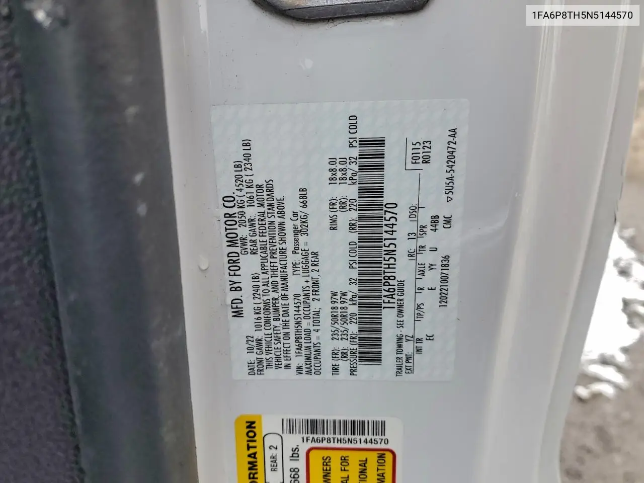 1FA6P8TH5N5144570 2022 Ford Mustang