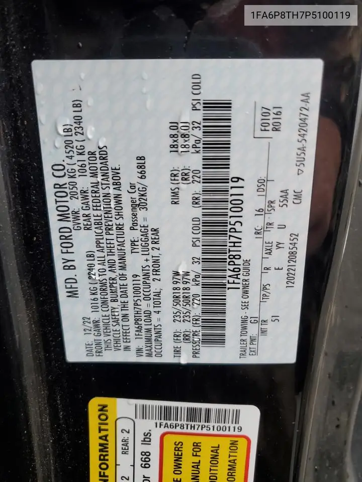1FA6P8TH7P5100119 2023 Ford Mustang