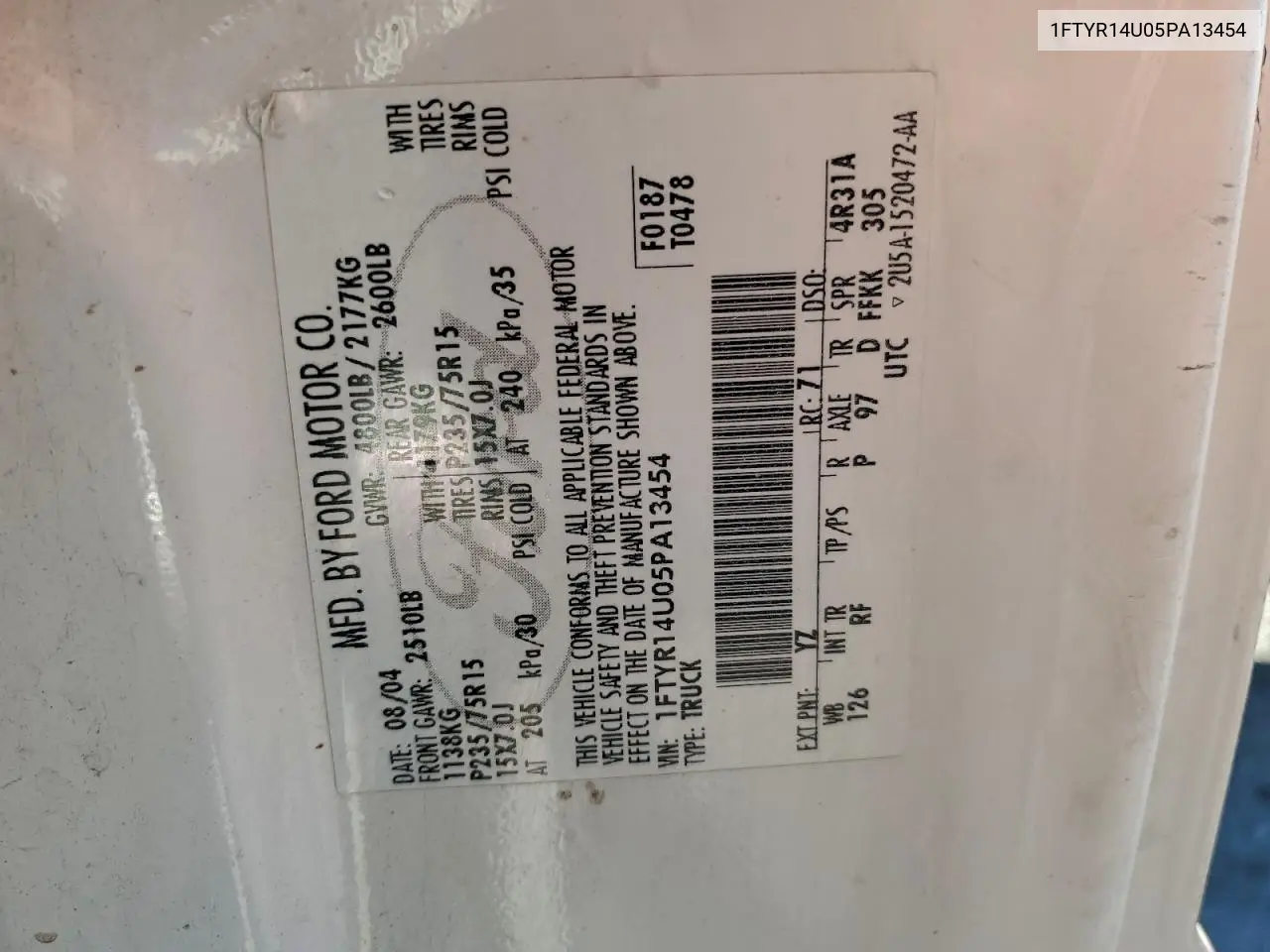 1FTYR14U05PA13454 2005 Ford Ranger Super Cab