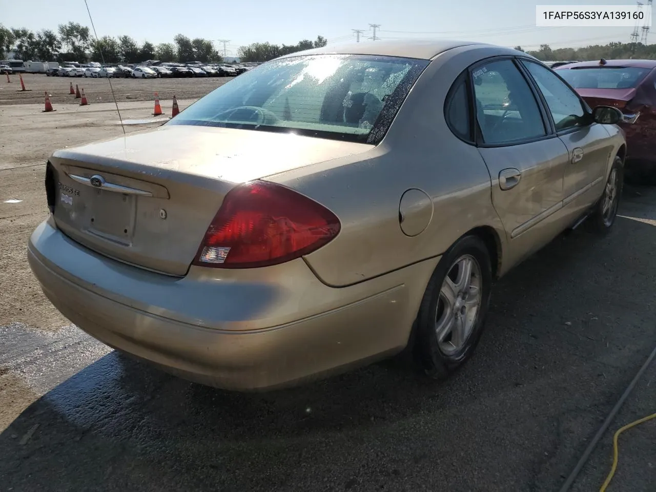 2000 Ford Taurus Sel VIN: 1FAFP56S3YA139160 Lot: 72042424