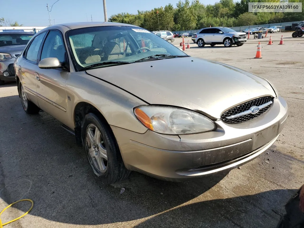 2000 Ford Taurus Sel VIN: 1FAFP56S3YA139160 Lot: 72042424