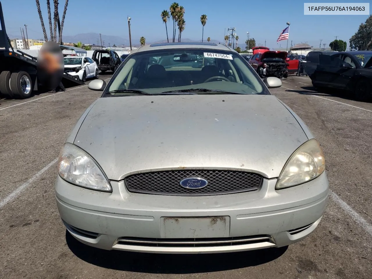 2006 Ford Taurus Sel VIN: 1FAFP56U76A194063 Lot: 66747554