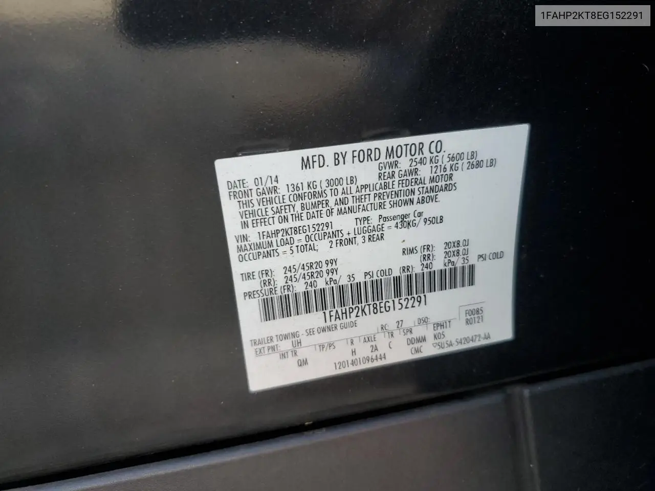 1FAHP2KT8EG152291 2014 Ford Taurus Sho