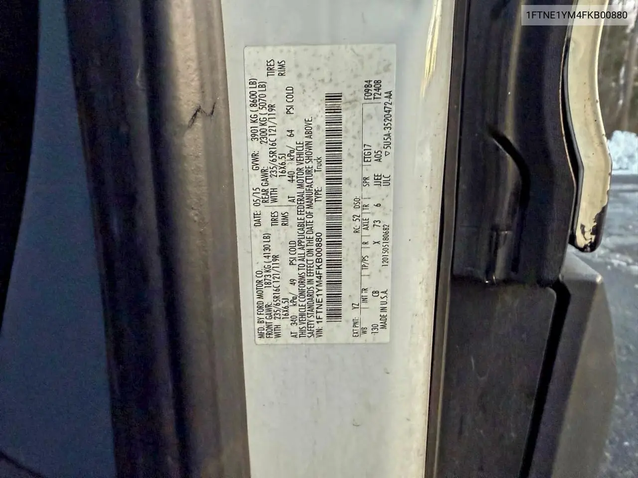 1FTNE1YM4FKB00880 2015 Ford Transit T-150