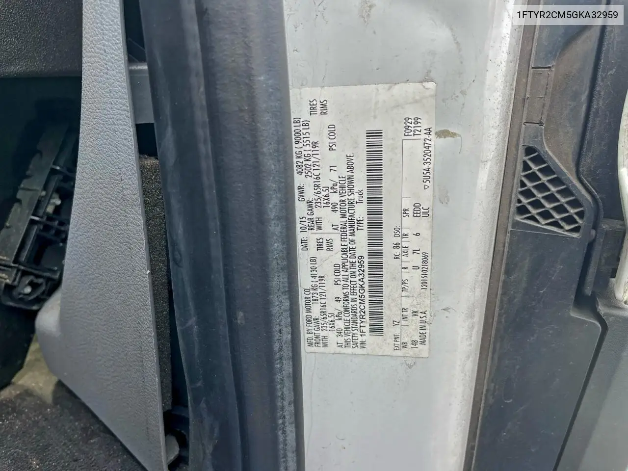 1FTYR2CM5GKA32959 2016 Ford Transit T-250