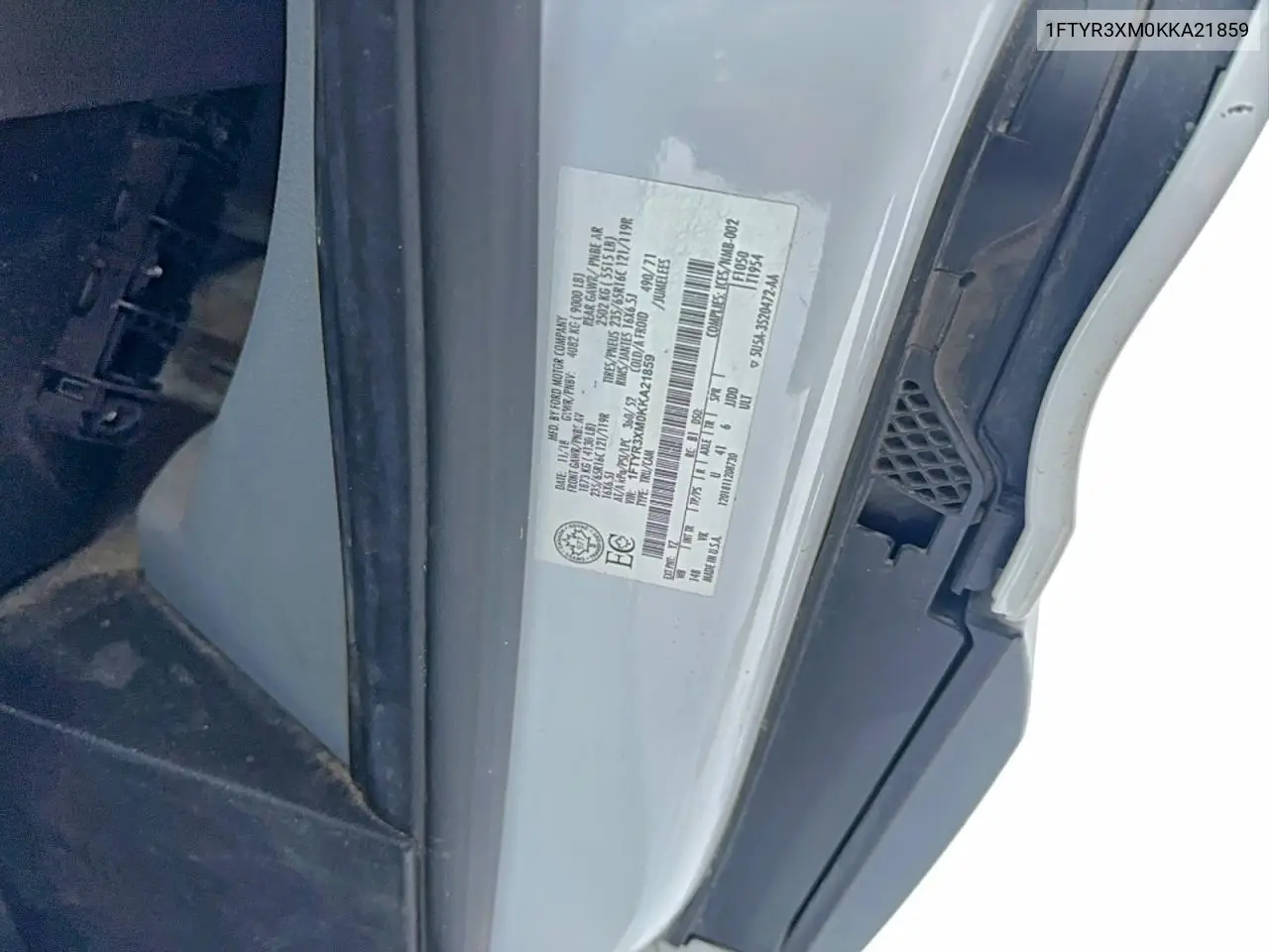 1FTYR3XM0KKA21859 2019 Ford Transit T-250