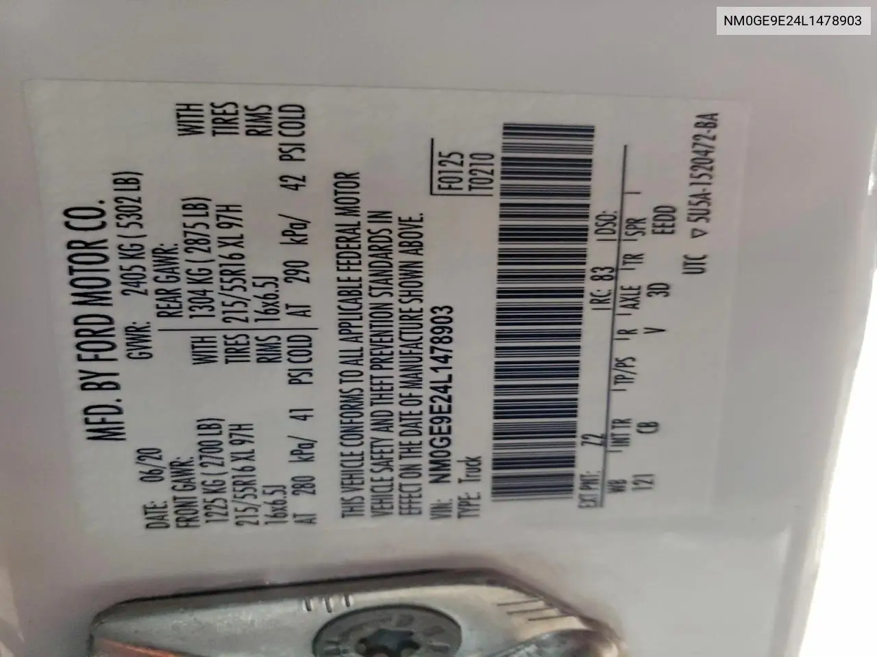 NM0GE9E24L1478903 2020 Ford Transit Connect Xl