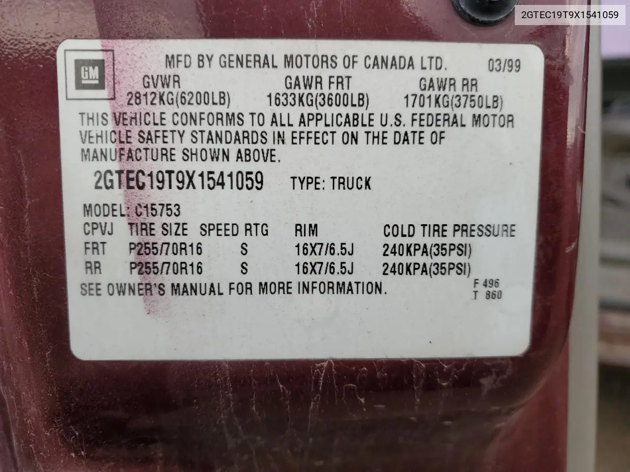 2GTEC19T9X1541059 1999 GMC New Sierra C1500