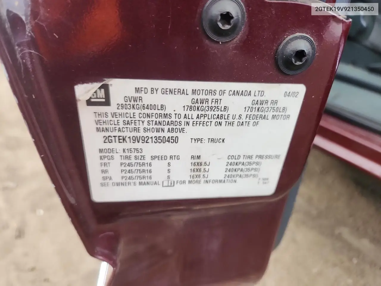 2GTEK19V921350450 2002 GMC New Sierra K1500
