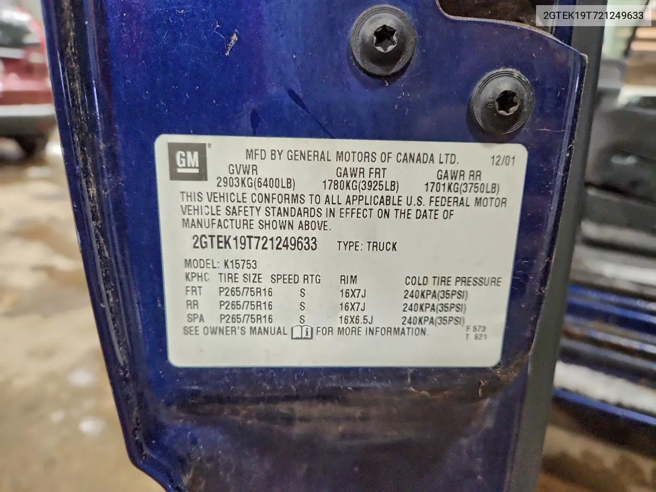 2GTEK19T721249633 2002 GMC New Sierra K1500
