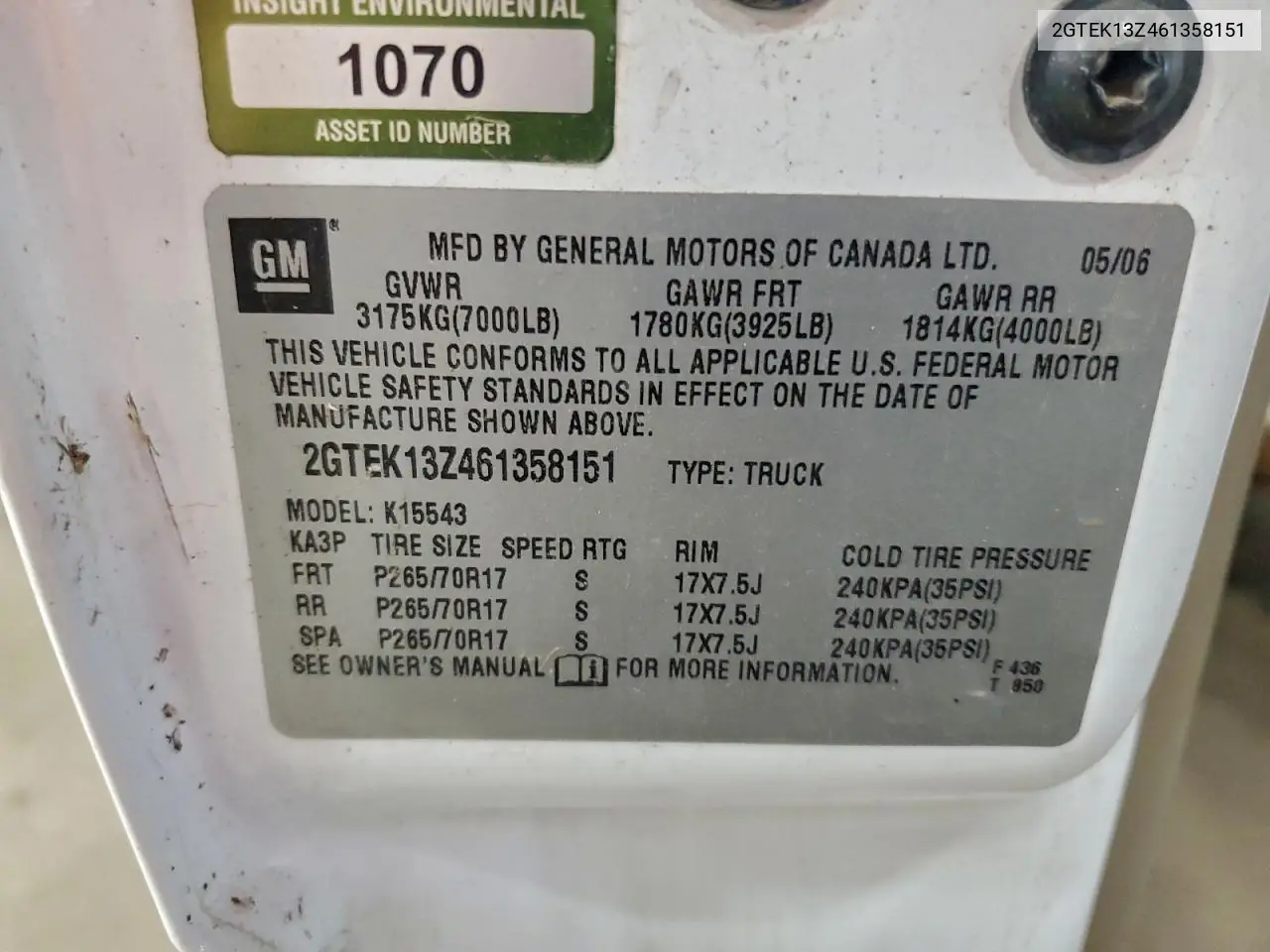 2GTEK13Z461358151 2006 GMC New Sierra K1500