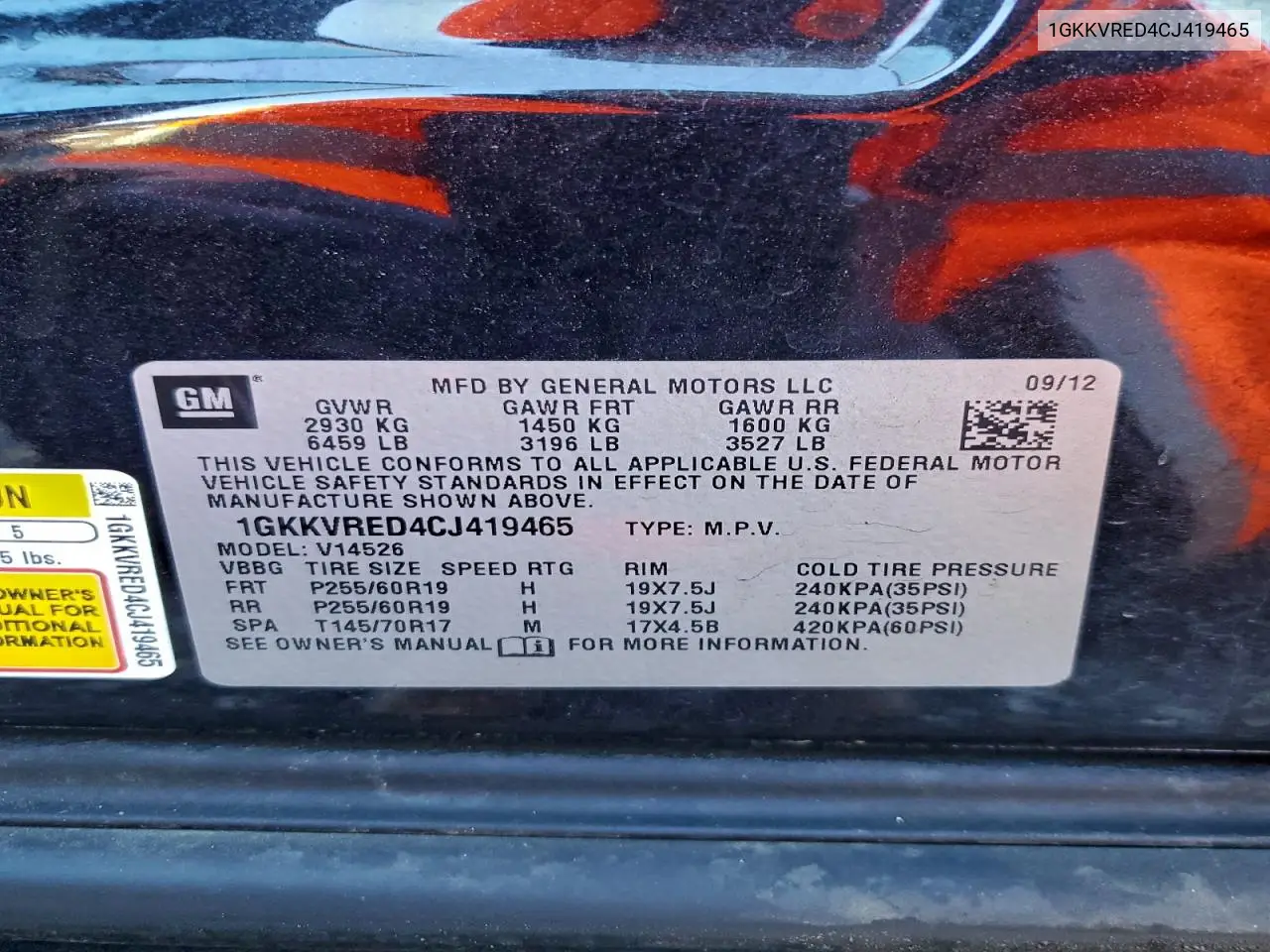 1GKKVRED4CJ419465 2012 GMC Acadia Slt-1