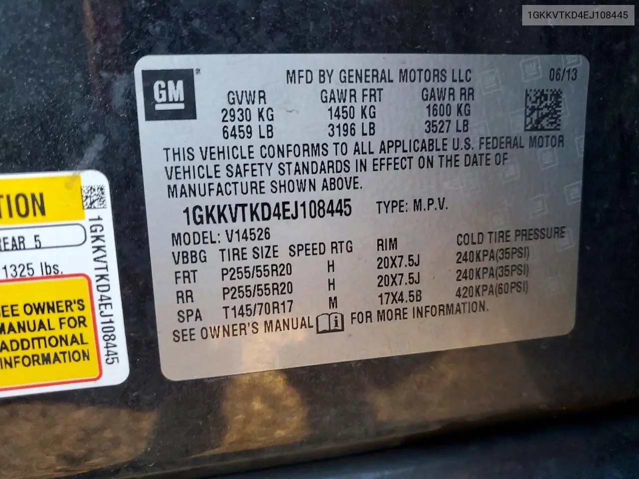 1GKKVTKD4EJ108445 2014 GMC Acadia Denali