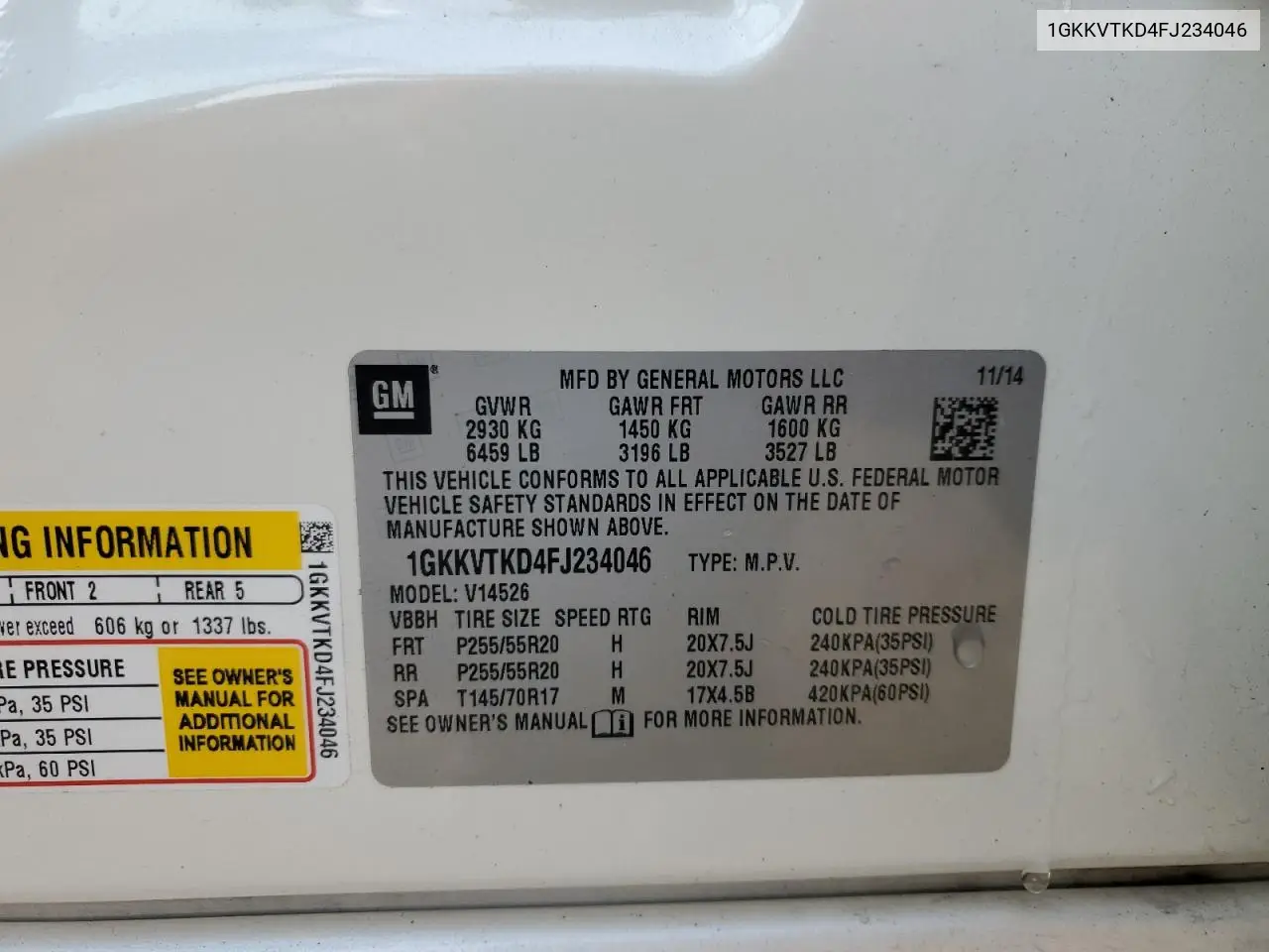 1GKKVTKD4FJ234046 2015 GMC Acadia Denali