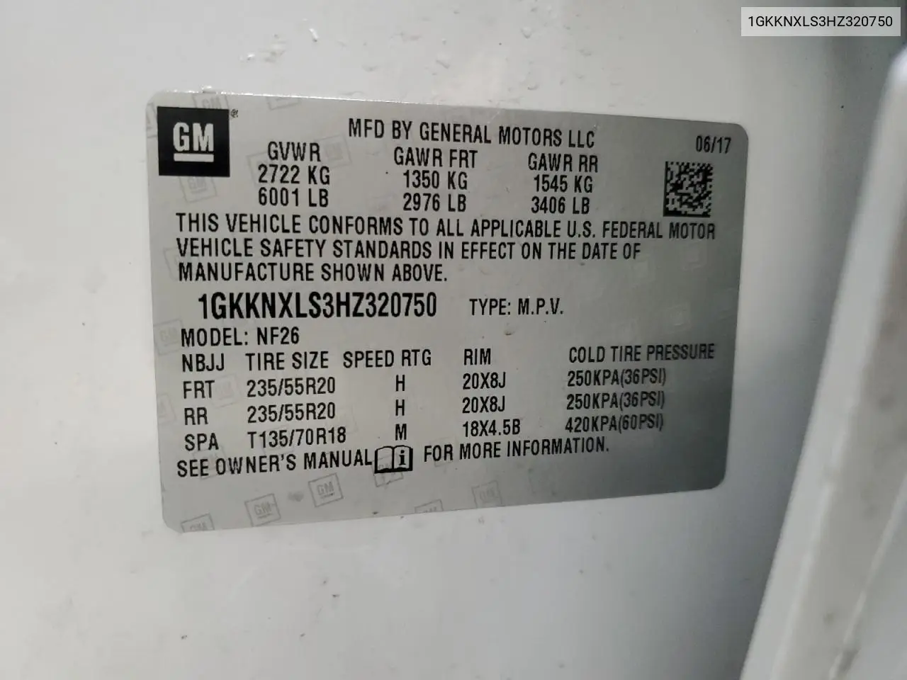 1GKKNXLS3HZ320750 2017 GMC Acadia Denali