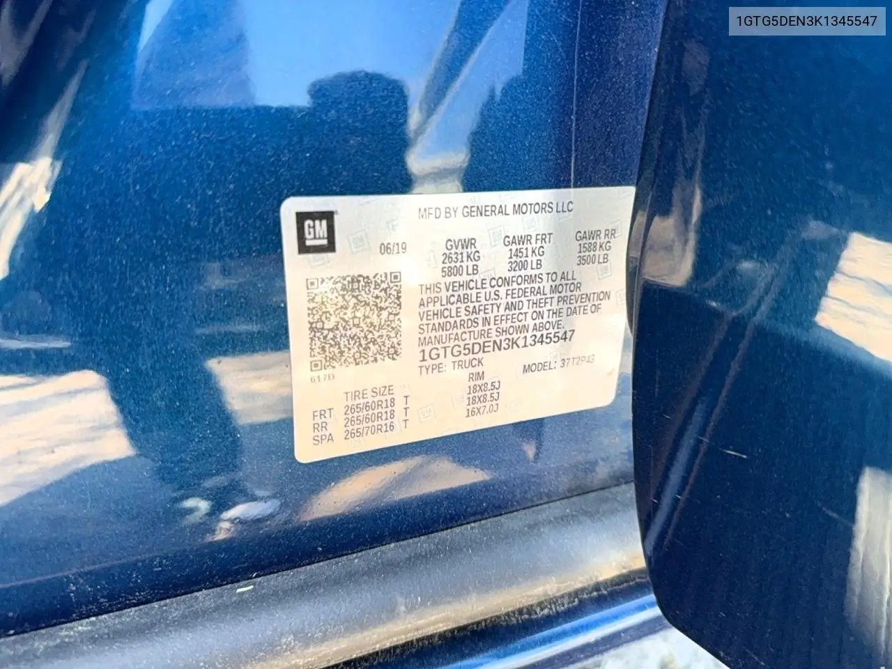 1GTG5DEN3K1345547 2019 GMC Canyon Slt