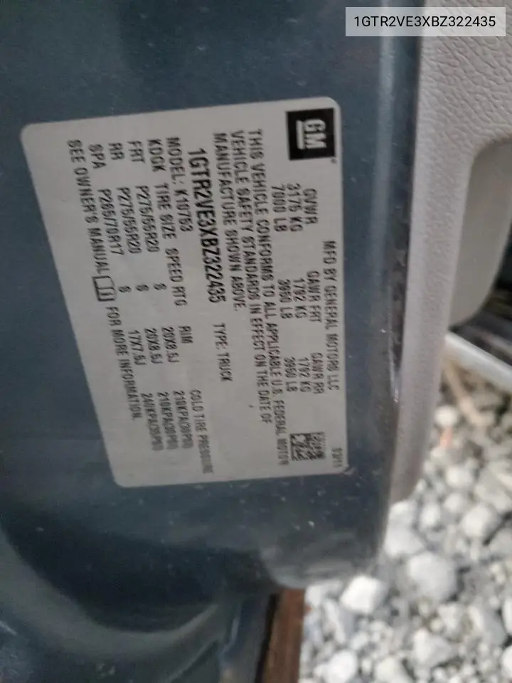 1GTR2VE3XBZ322435 2011 GMC Sierra K1500 Sle
