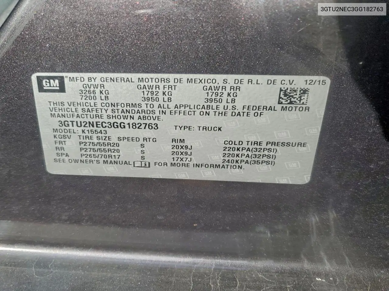 3GTU2NEC3GG182763 2016 GMC Sierra K1500 Slt