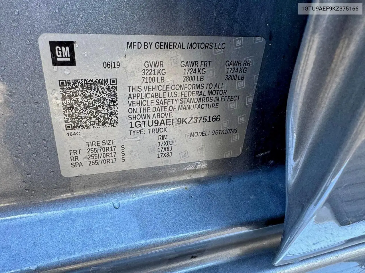 1GTU9AEF9KZ375166 2019 GMC Sierra K1500