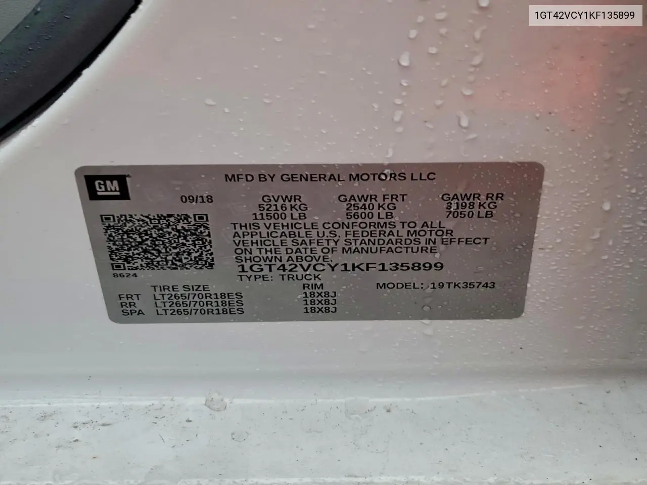 1GT42VCY1KF135899 2019 GMC Sierra K3500 Slt