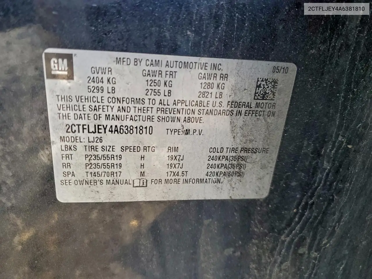 2CTFLJEY4A6381810 2010 GMC Terrain Slt