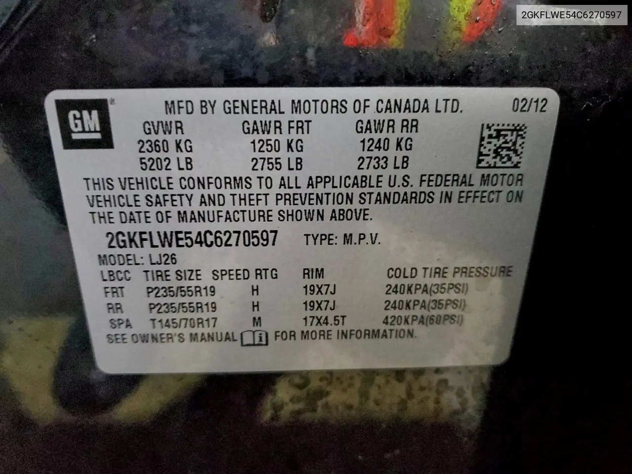 2GKFLWE54C6270597 2012 GMC Terrain Slt