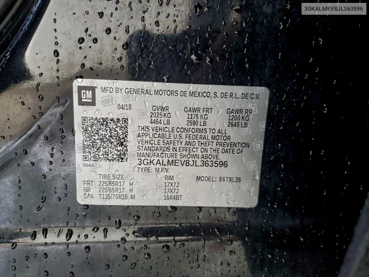 3GKALMEV8JL363596 2018 GMC Terrain Sle
