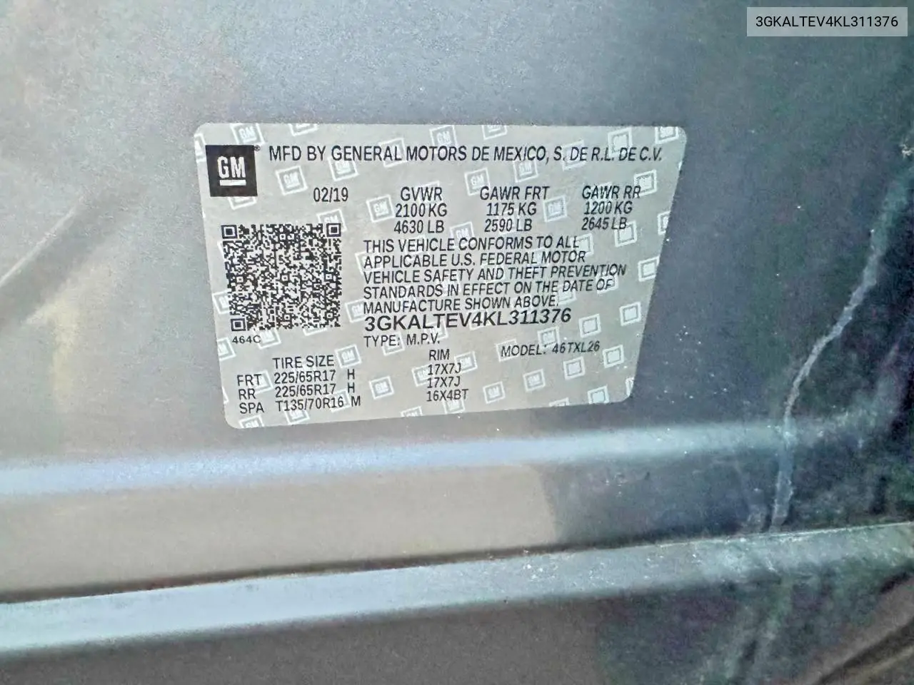 3GKALTEV4KL311376 2019 GMC Terrain Sle