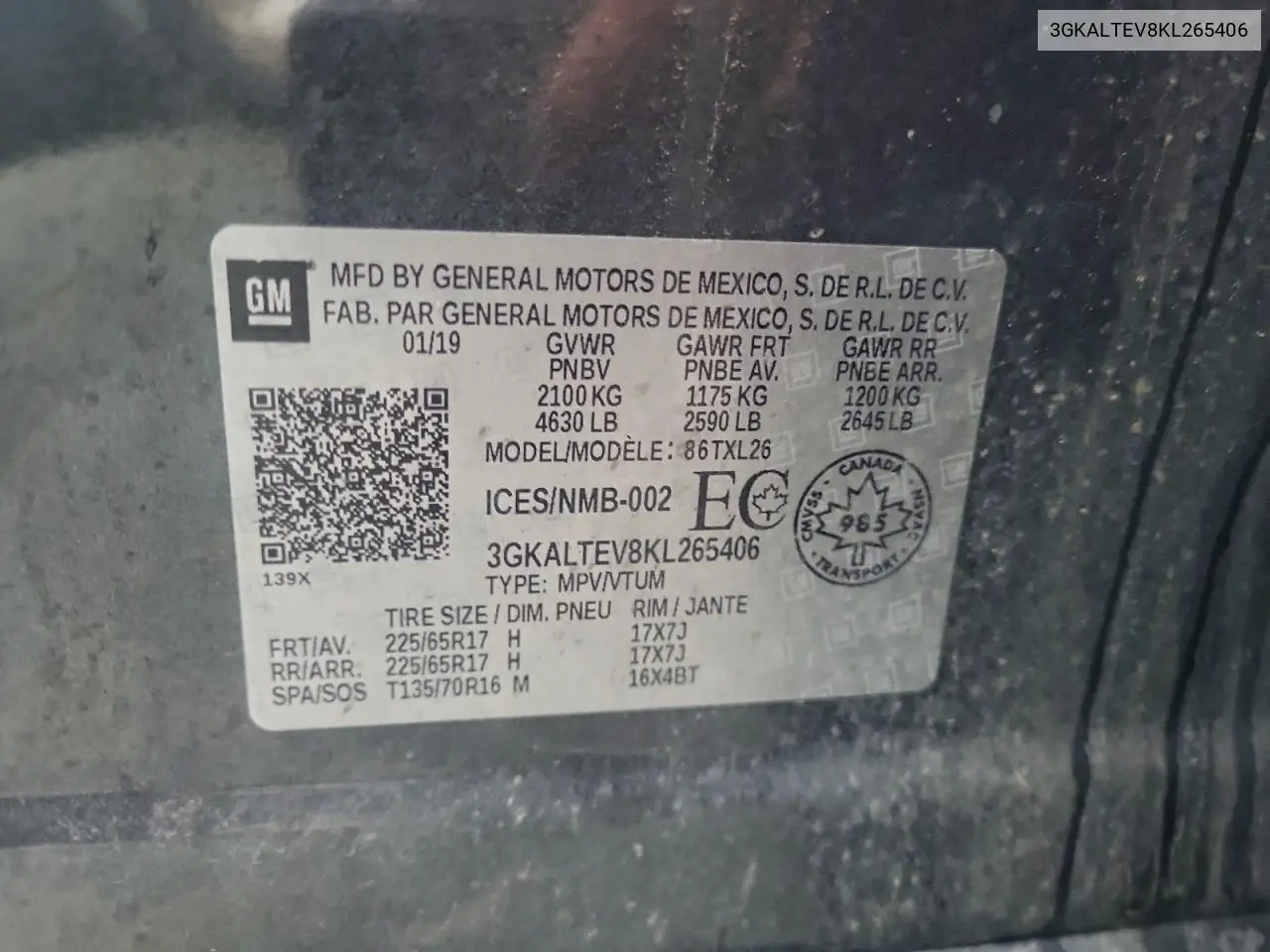 3GKALTEV8KL265406 2019 GMC Terrain Sle