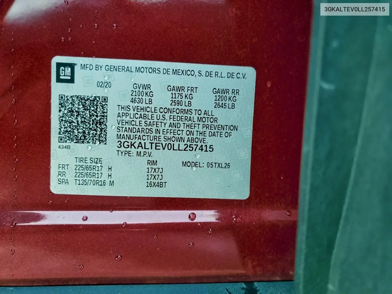 3GKALTEV0LL257415 2020 GMC Terrain Sle