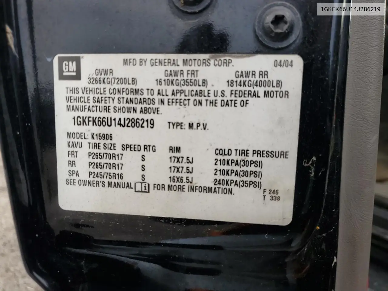 1GKFK66U14J286219 2004 GMC Yukon Xl Denali