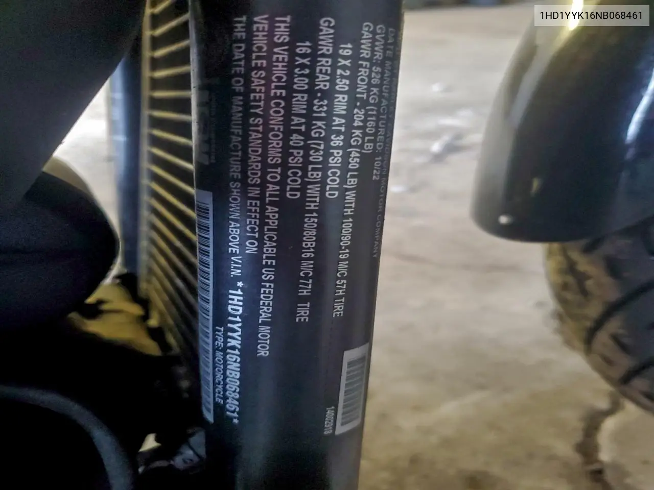 2022 Harley-Davidson Motorcycle VIN: 1HD1YYK16NB068461 Lot: 48960056