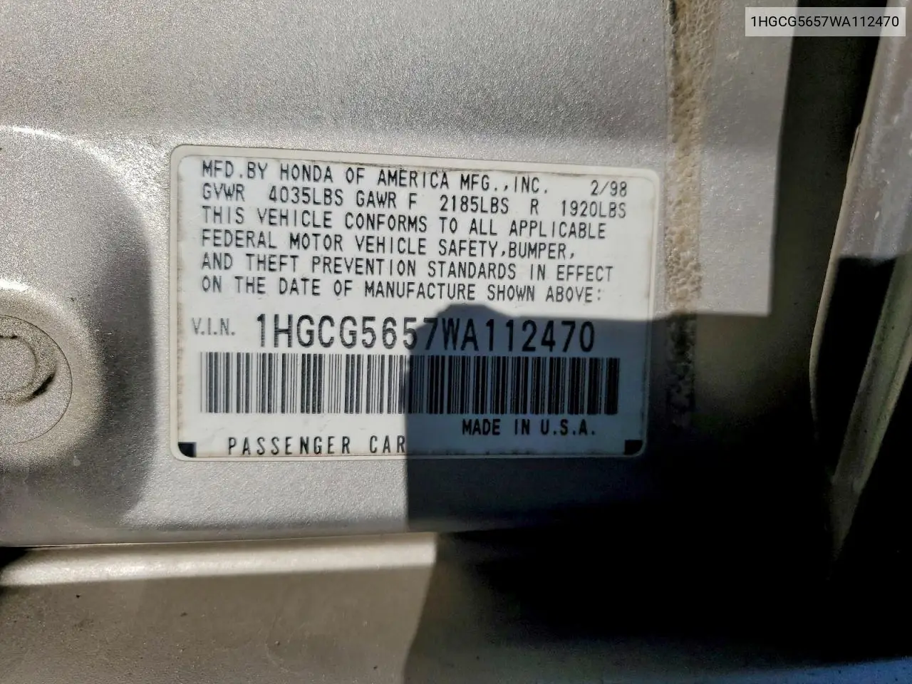 1HGCG5657WA112470 1998 Honda Accord Ex