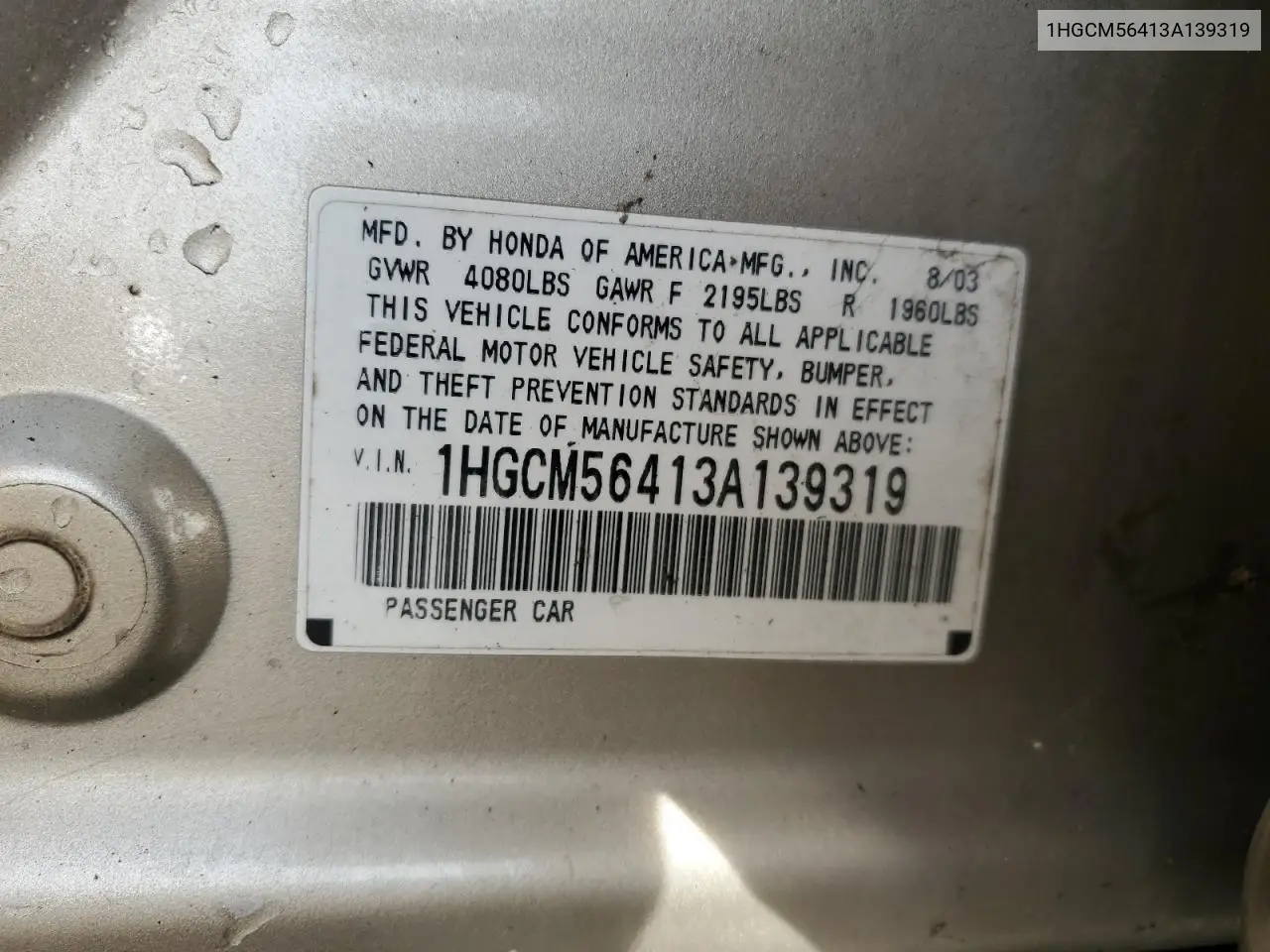 1HGCM56413A139319 2003 Honda Accord Lx