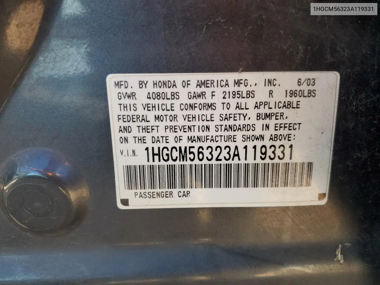 1HGCM56323A119331 2003 Honda Accord Lx