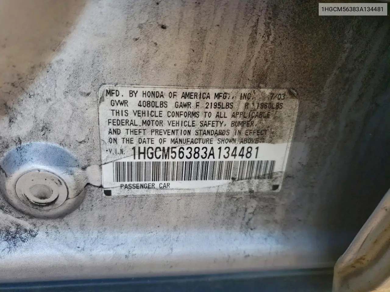 1HGCM56383A134481 2003 Honda Accord Lx