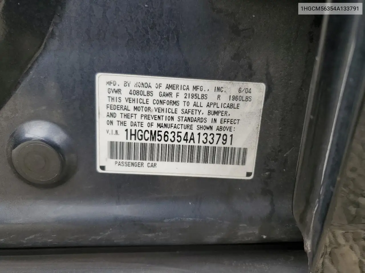 1HGCM56354A133791 2004 Honda Accord Lx