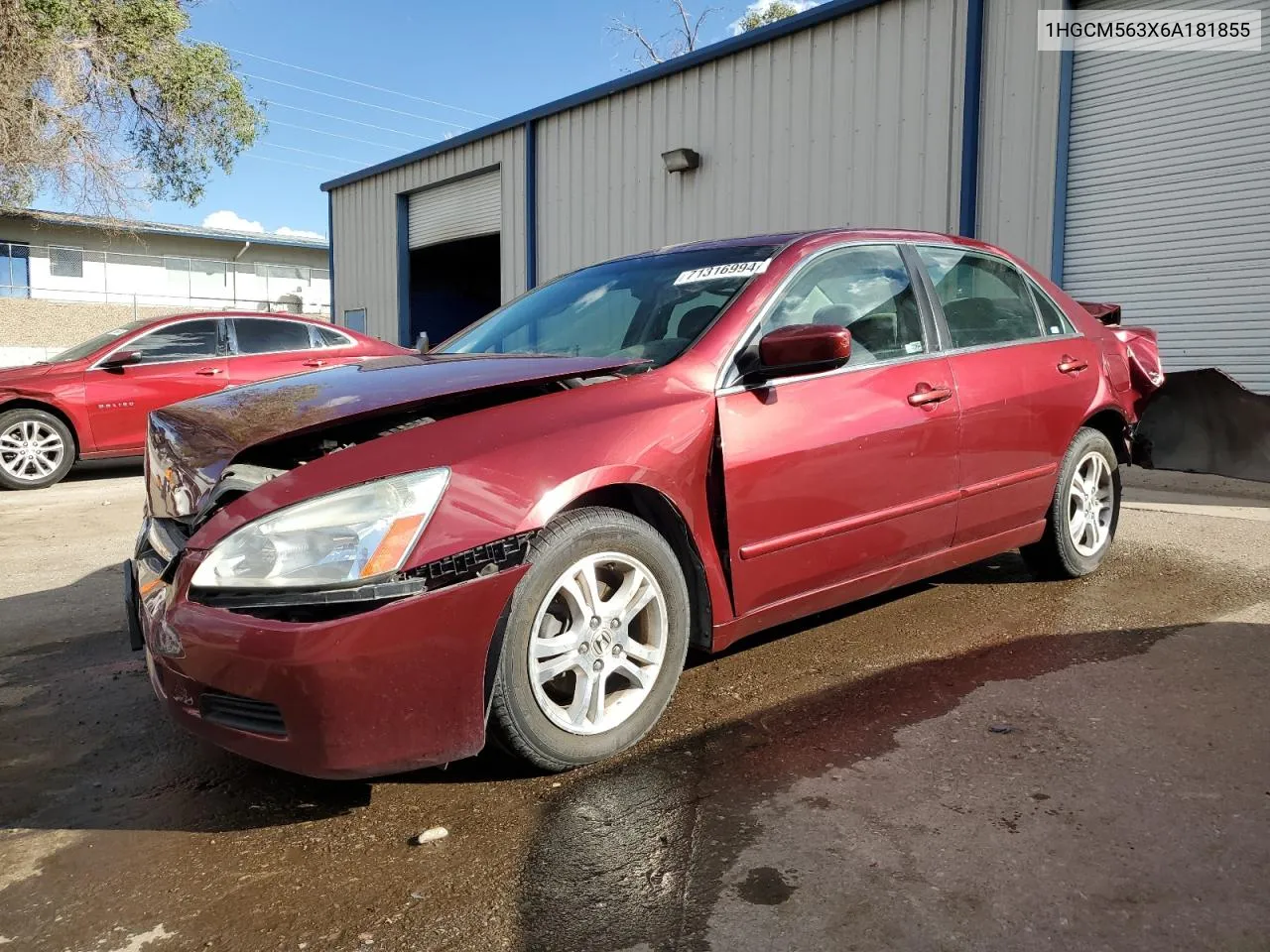 2006 Honda Accord Se VIN: 1HGCM563X6A181855 Lot: 71316994