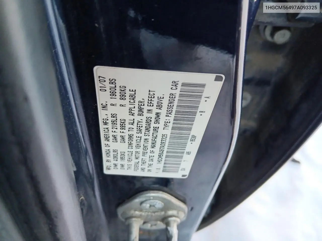 1HGCM56497A093325 2007 Honda Accord Lx