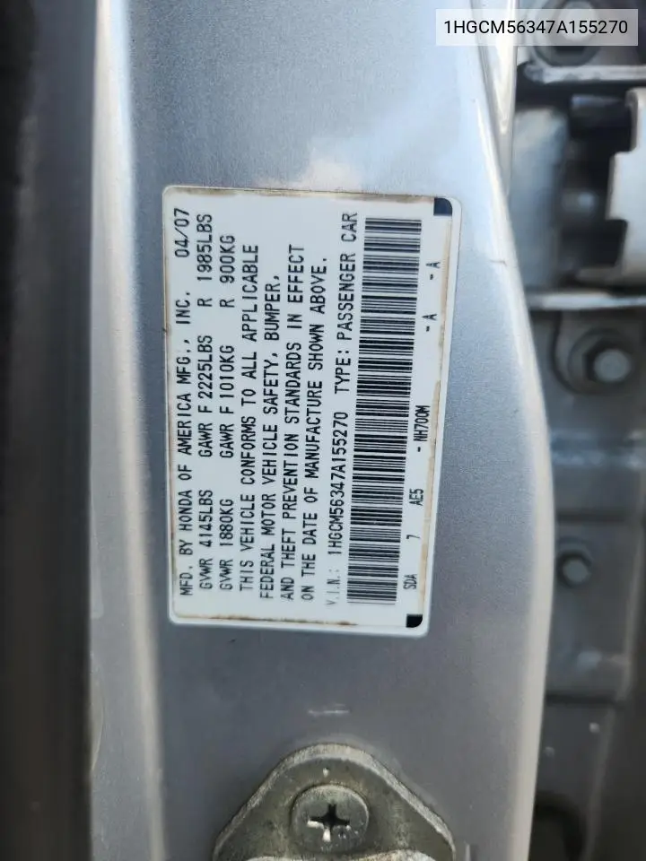 1HGCM56347A155270 2007 Honda Accord Se