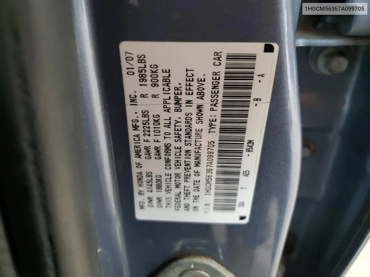 1HGCM56367A099705 2007 Honda Accord Se