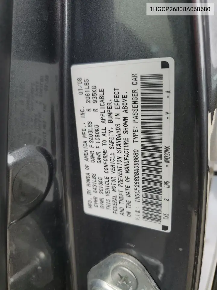 1HGCP26808A068680 2008 Honda Accord Exl