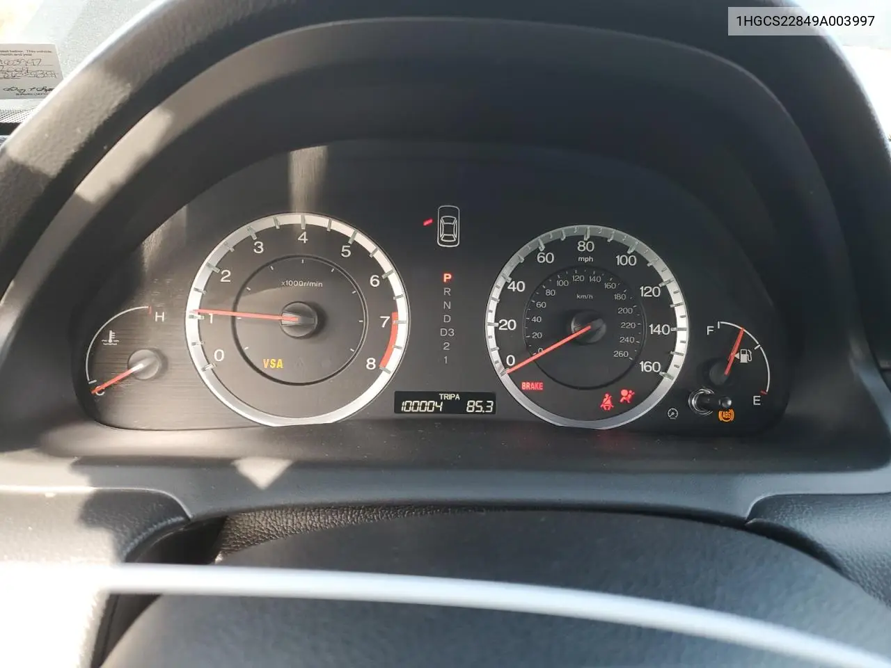 1HGCS22849A003997 2009 Honda Accord Exl
