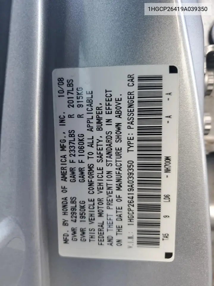 1HGCP26419A039350 2009 Honda Accord Lxp