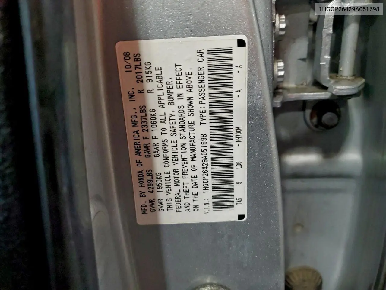 1HGCP26429A051698 2009 Honda Accord Lxp