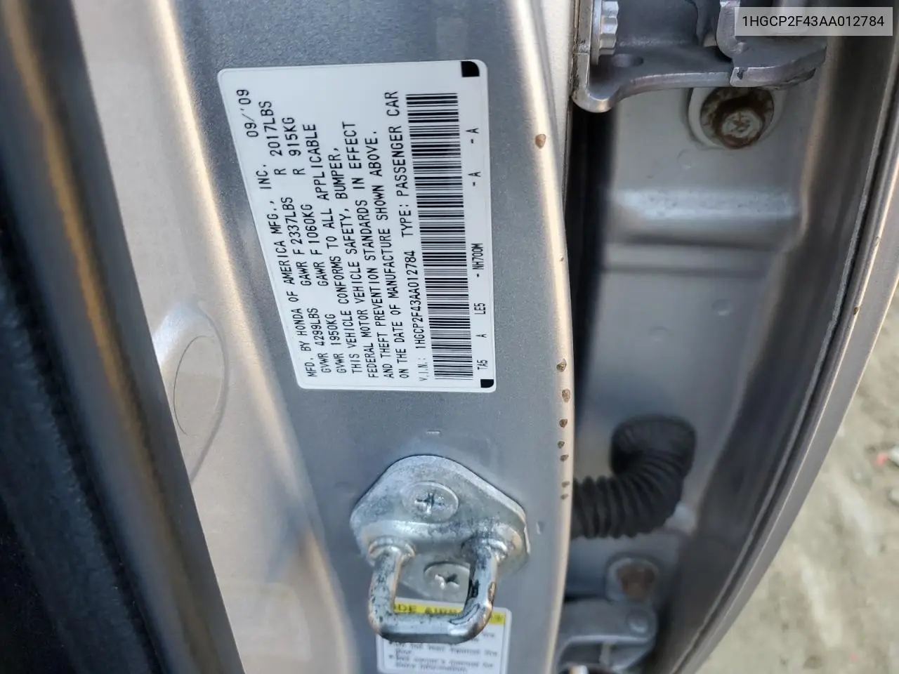 1HGCP2F43AA012784 2010 Honda Accord Lxp